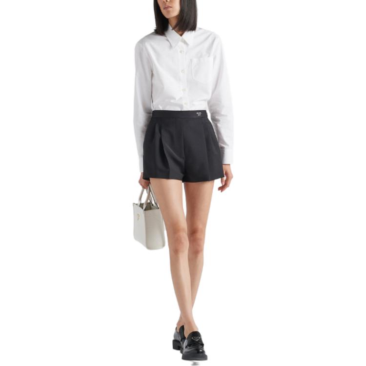 (Women) PRADA  Black Solid Logo Straight-Cut Casual Shorts. P231H-12I1-F0002-S-232 圖 3