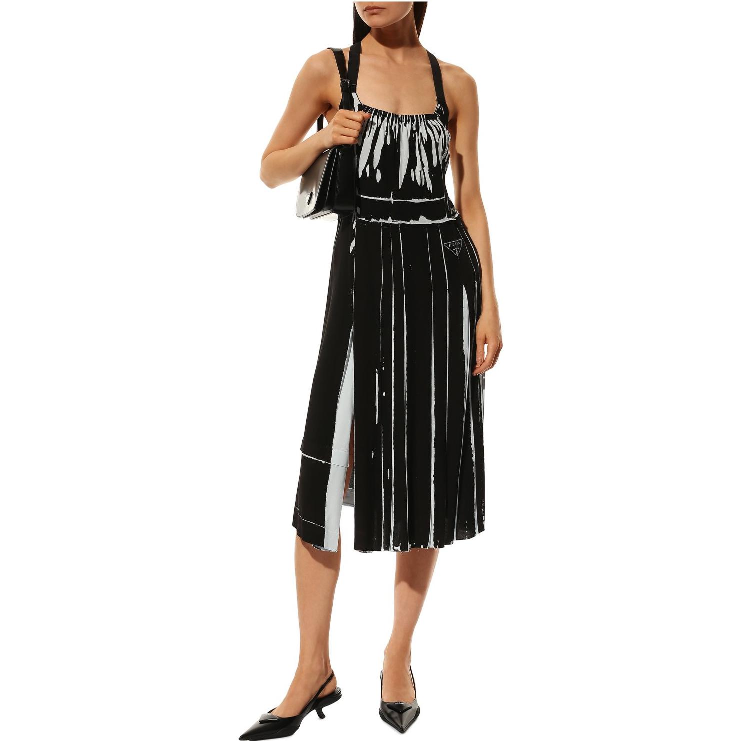 Shop (W) PRADA Vestido Negro Sólido Sin Mangas con Fruncido P3G59-10JO-F0EIL-S-221