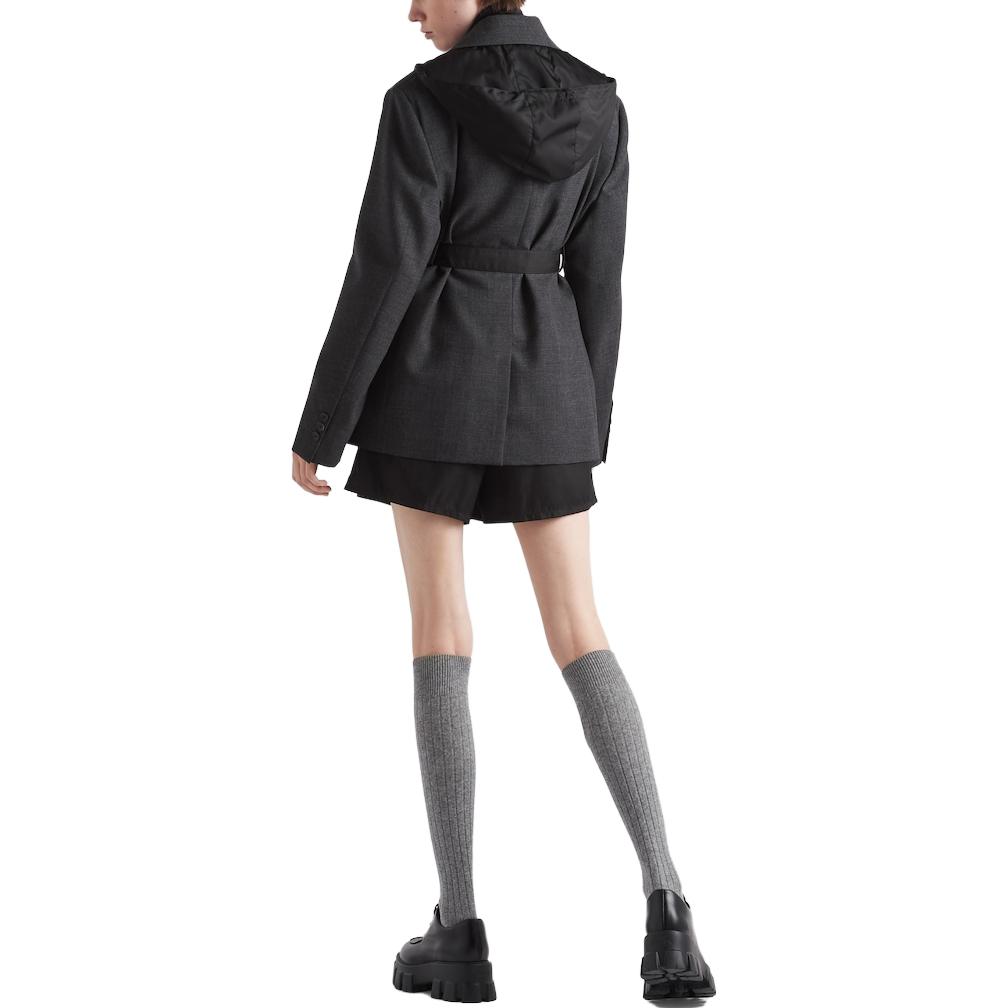 (Women) PRADA  Black Solid V-Neck Cinched Waist Jacket P580NH-109X-F0480-S-232 圖 3