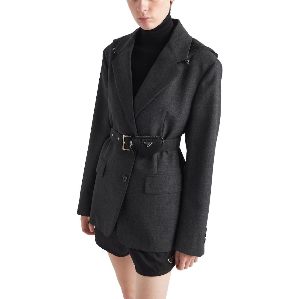 (Women) PRADA  Black Solid V-Neck Cinched Waist Jacket P580NH-109X-F0480-S-232 圖 4