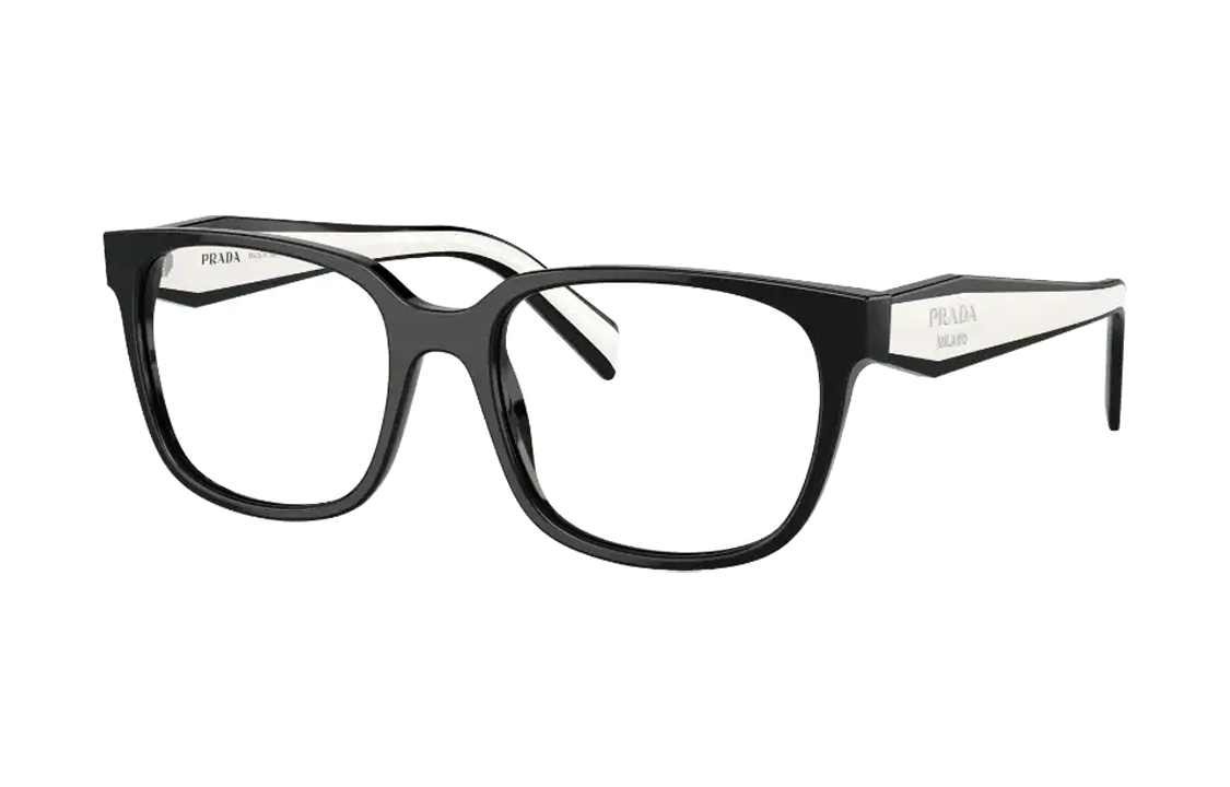 (Women) PRADA  Black Square Optical Glasses with Side Lettering Detail. PR17ZV1AB1O1