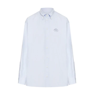 (Women) PRADA Blue Button-Up Collared Long Sleeve Shirt with Letter Print P497GR-14JW-F0012-S-OOO