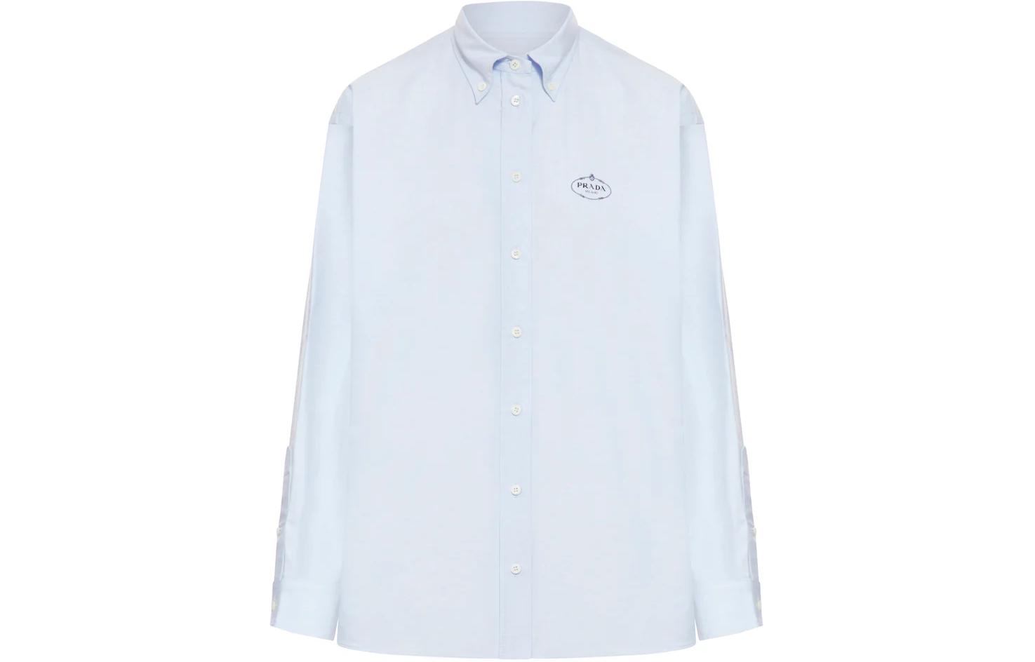 (Women) PRADA  Blue Button-Up Collared Long Sleeve Shirt with Letter Print P497GR-14JW-F0012-S-OOO 圖 2