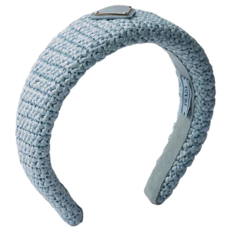 (Women) PRADA  Blue Crochet Metal Headband with Logo. 1IH019_2CYC_F0012