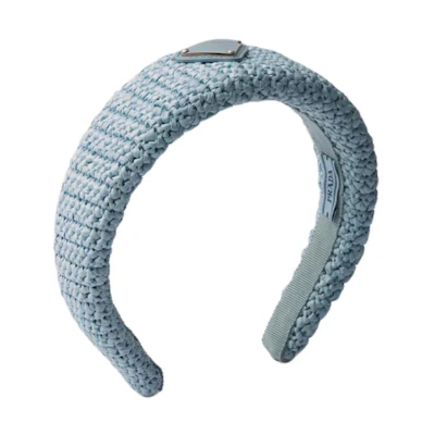 (Women) PRADA Blue Crochet Metal Headband with Logo. 1IH019_2CYC_F0012