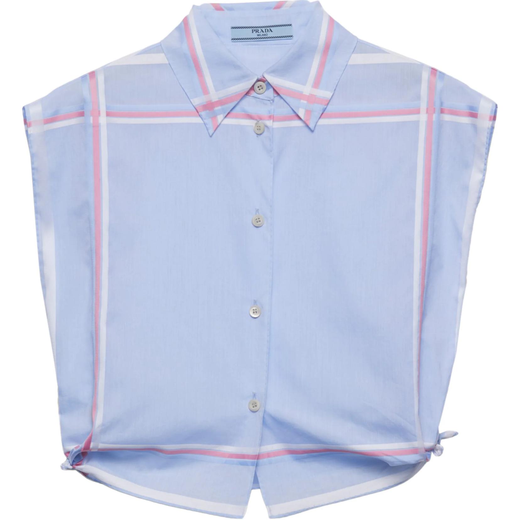 (Women) PRADA  Blue Striped Sleeveless Casual Short Button-Up Shirt. P433HR-15GD-F0076-S-OOO 圖 2