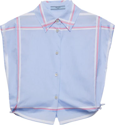 (Women) PRADA Blue Striped Sleeveless Casual Short Button-Up Shirt. P433HR-15GD-F0076-S-OOO Order (Women) PRADA Blue Striped Sleeveless Casual Short Button-Up Shirt. P433HR-15GD-F0076-S-OOO