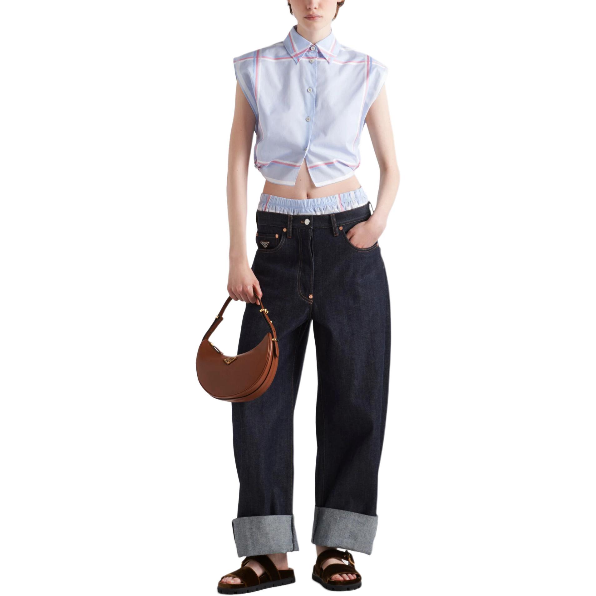 (Women) PRADA  Blue Striped Sleeveless Casual Short Button-Up Shirt. P433HR-15GD-F0076-S-OOO 圖 3