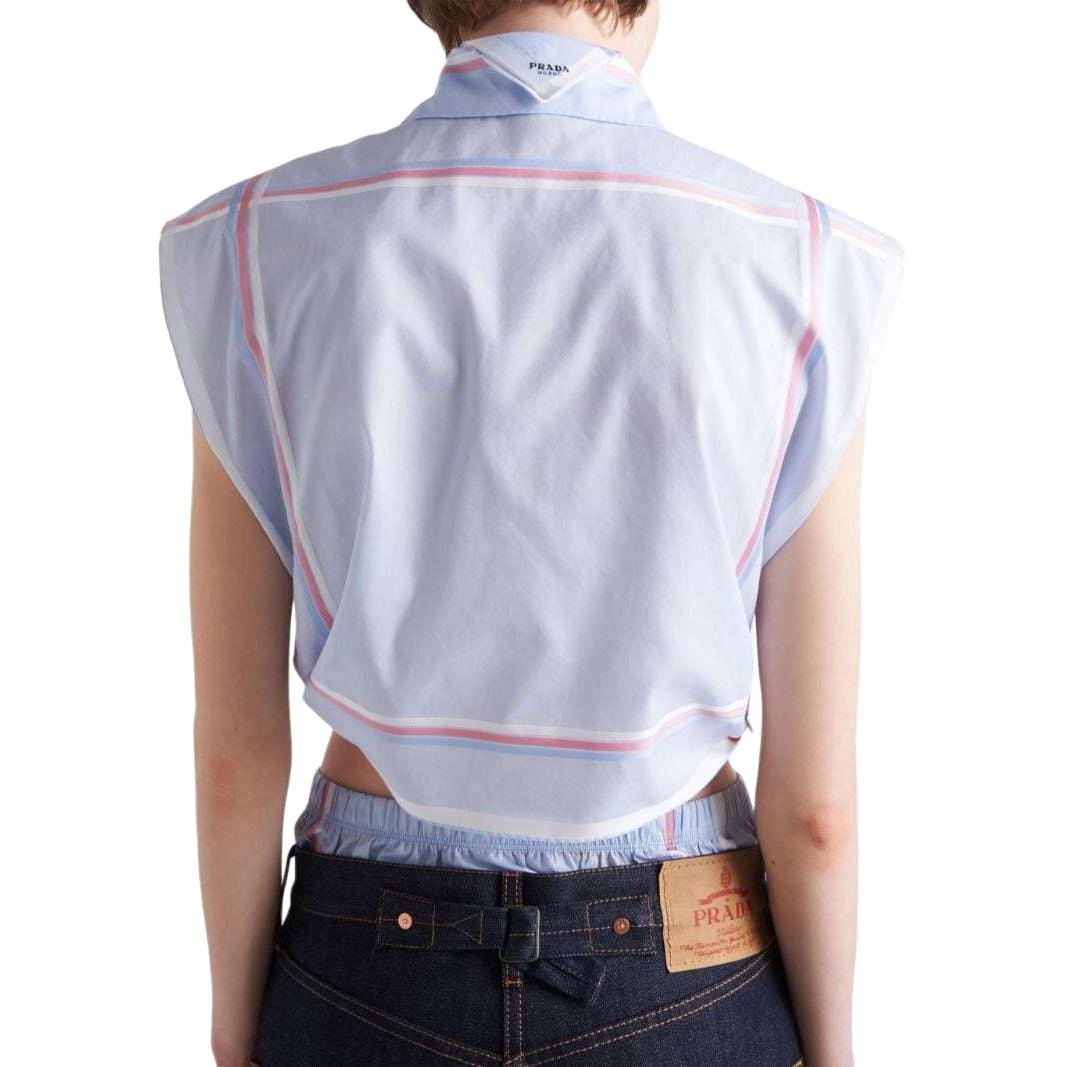 (Women) PRADA  Blue Striped Sleeveless Casual Short Button-Up Shirt. P433HR-15GD-F0076-S-OOO 圖 4