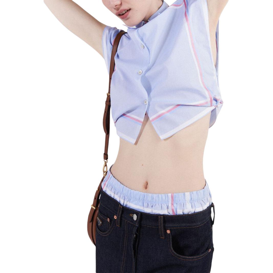 (Women) PRADA  Blue Striped Sleeveless Casual Short Button-Up Shirt. P433HR-15GD-F0076-S-OOO 圖 5