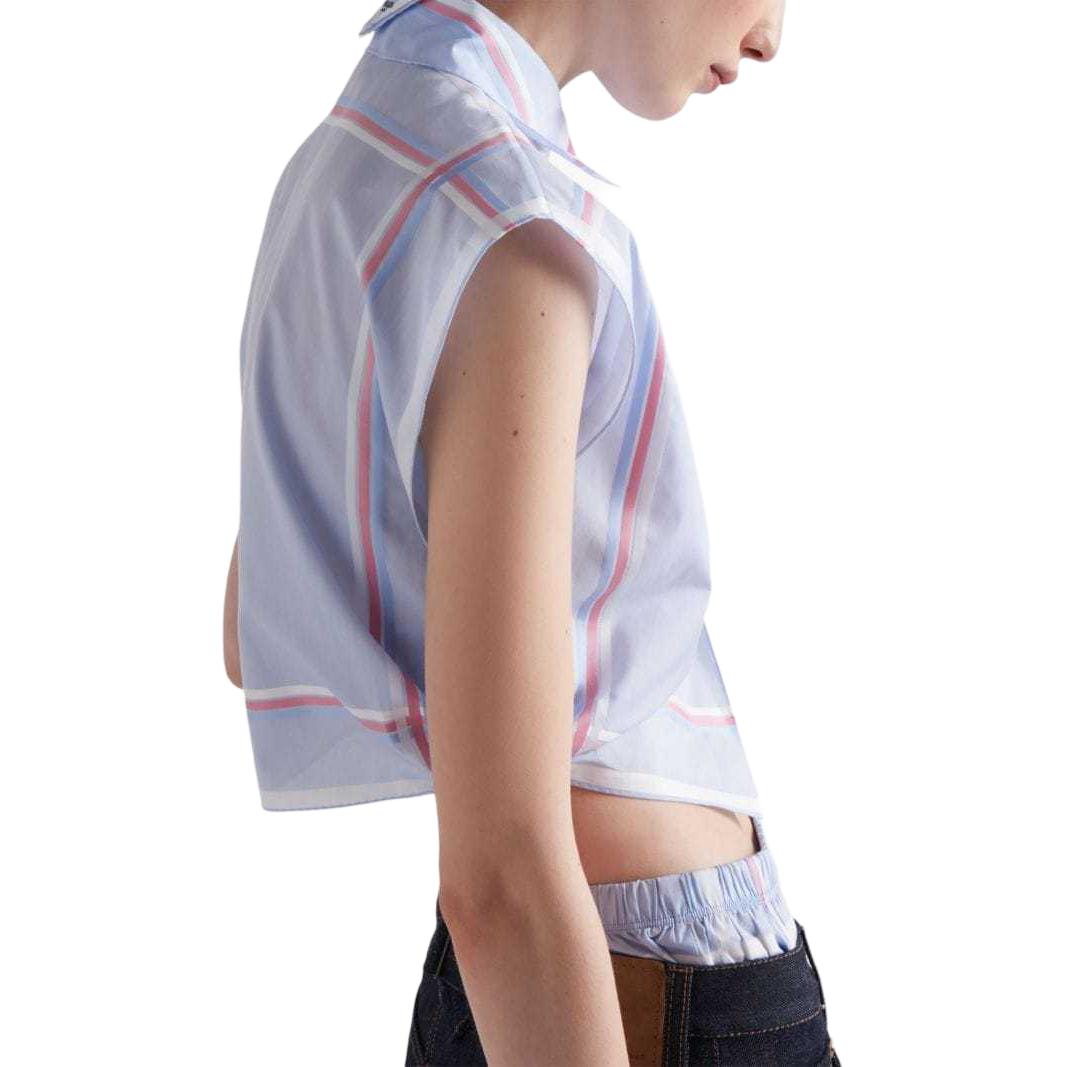 (Women) PRADA  Blue Striped Sleeveless Casual Short Button-Up Shirt. P433HR-15GD-F0076-S-OOO 圖 6