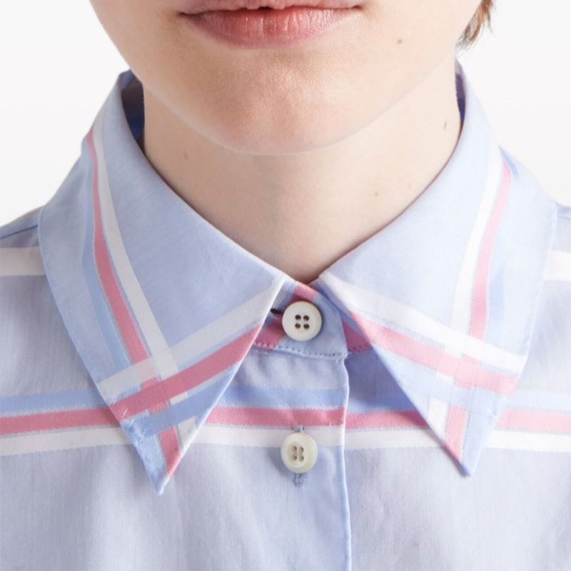 (Women) PRADA  Blue Striped Sleeveless Casual Short Button-Up Shirt. P433HR-15GD-F0076-S-OOO 圖 7