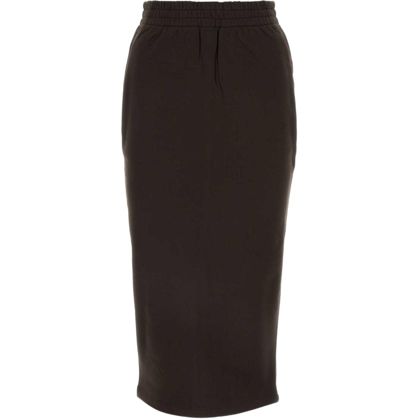 (Women) PRADA  Brown Midi Skirt with Logo Patch and Elastic Waist. 131104-15EZ-F0192-S-OOO