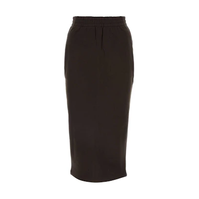 (Women) PRADA Brown Midi Skirt with Logo Patch and Elastic Waist. 131104-15EZ-F0192-S-OOO
