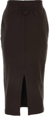 (W) 普拉达棕色中长裙带徽标补丁及弹性腰围. 131104-15EZ-F0192-S-OOO Lookbook (W) 普拉达棕色中长裙带徽标补丁及弹性腰围. 131104-15EZ-F0192-S-OOO