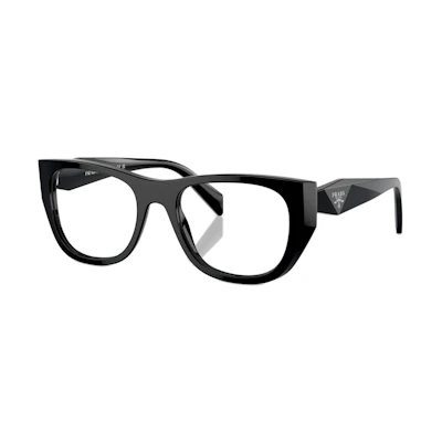 (Women) PRADA Cat-Eye Acetate Optical Glasses Black with Logo Temples. PRA18V