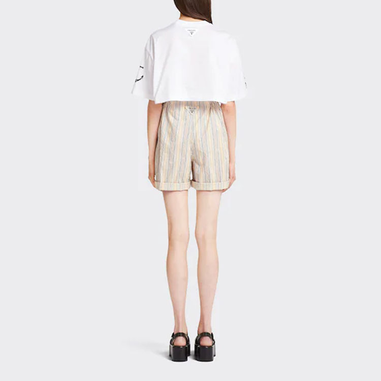 Shop (W) 프라다 크롭 프린트 반팔 니트 탑 - 화이트 3560A-10MZ-F0009-S-212