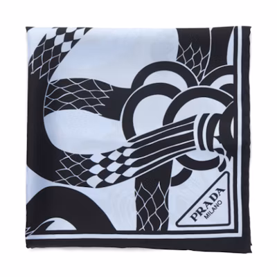 (Women) PRADA Fashion Printed Soft Silk Scarf - Blue/Black 1FF0042CLHF0637