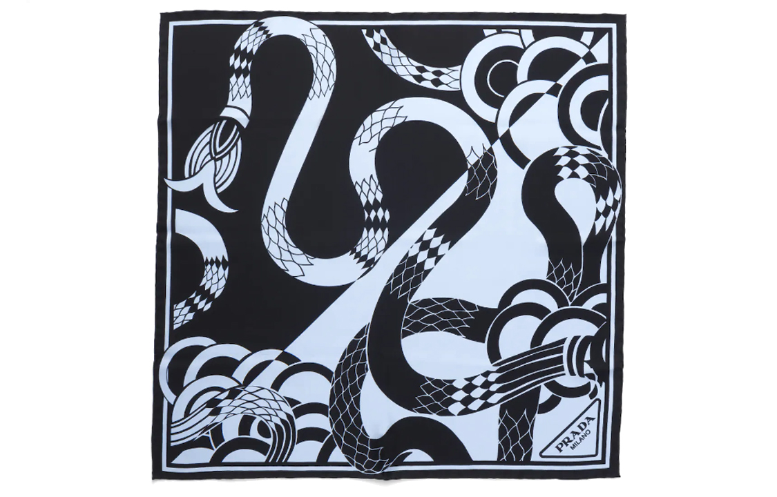 Lookbook (W) 프라다 패션 프린트 소프트 실크 스카프 - 블루/블랙 1FF0042CLHF0637