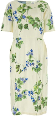 (W) Vestido Midi Prada Blanco de Manga Corta con Estampado Floral. P3L96R-14NZ-F0K74-S-OOO Order (W) Vestido Midi Prada Blanco de Manga Corta con Estampado Floral. P3L96R-14NZ-F0K74-S-OOO