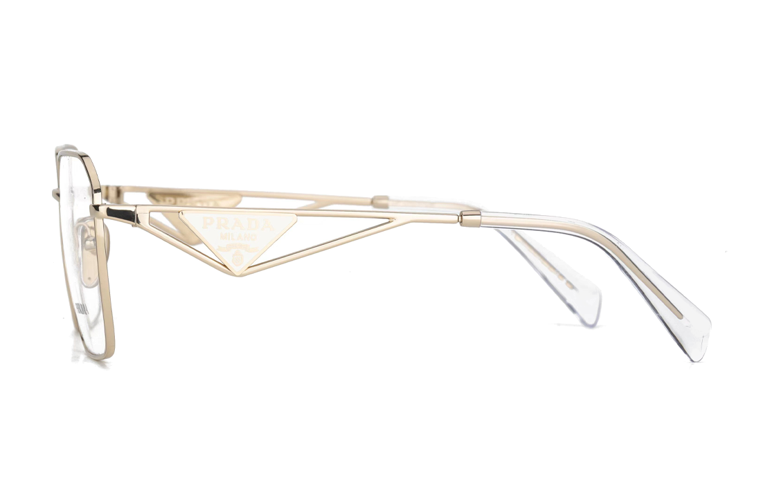 Shop (W) PRADA 金色不規則金屬光學眼鏡附標誌鏤空設計 SPR51V-ZVN1O1