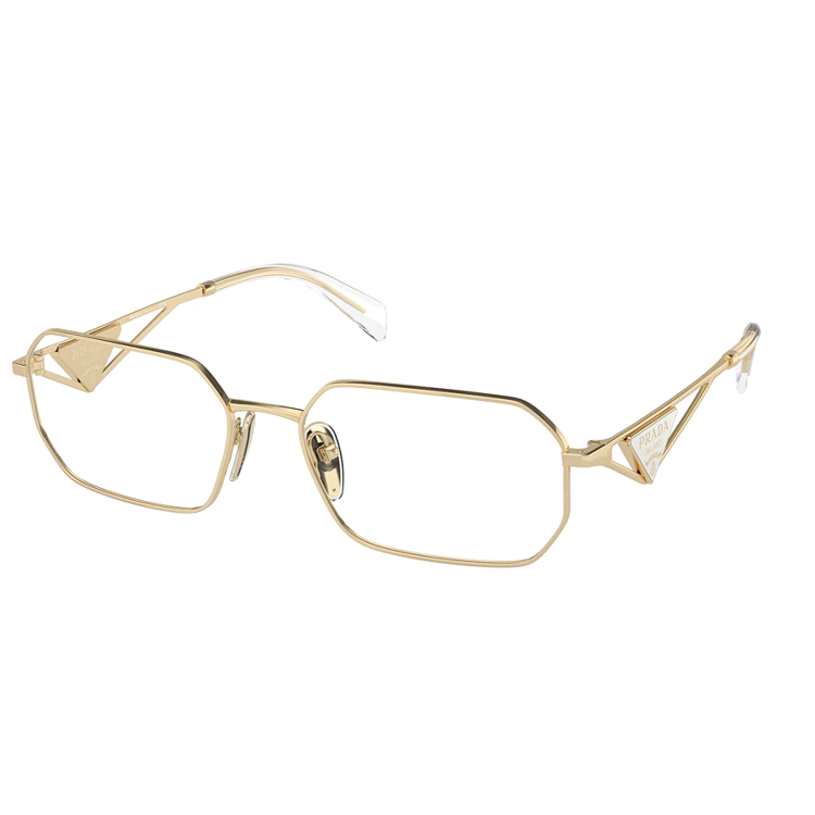 (Women) PRADA  Gold Irregular Optical Frame Glasses with Logo Temples. PRA53VVISTAZVN1O1