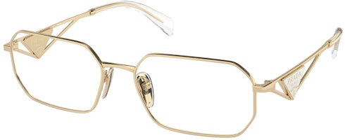 (Women) PRADA Gold Irregular Optical Frame Glasses with Logo Temples. PRA53VVISTAZVN1O1 (Women) PRADA Gold Irregular Optical Frame Glasses with Logo Temples. PRA53VVISTAZVN1O1
