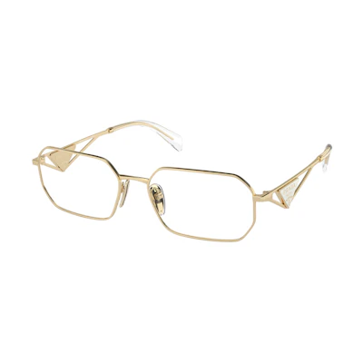 (Women) PRADA Gold Irregular Optical Frame Glasses with Logo Temples. PRA53VVISTAZVN1O1