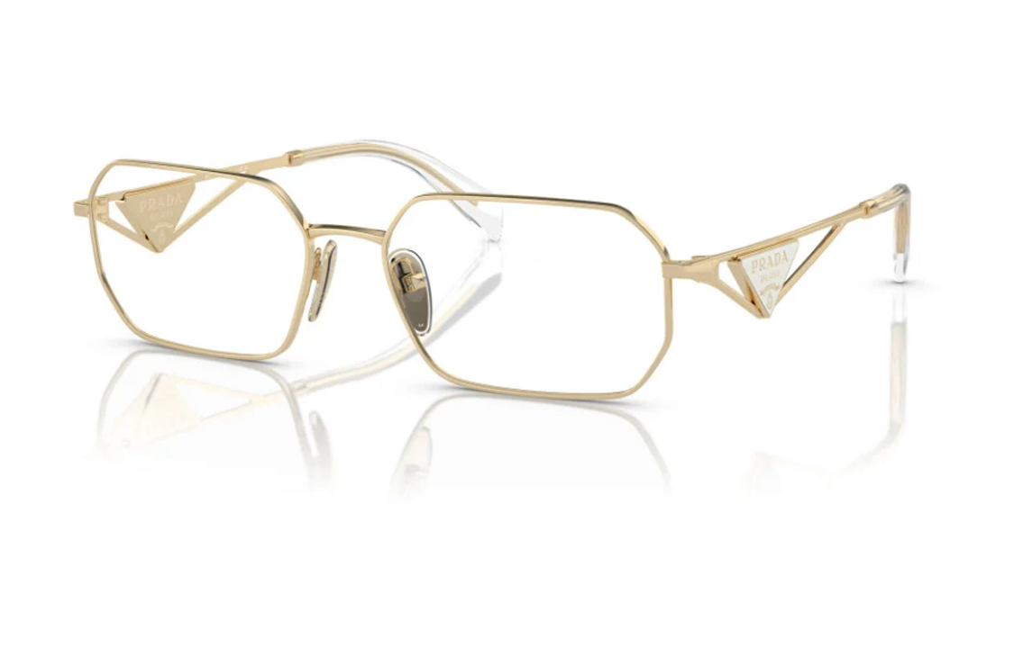 (Women) PRADA  Gold Irregular Optical Frame Glasses with Logo Temple. PRA53VZVN1O1
