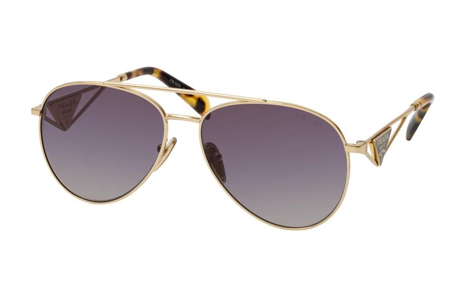 (Women) PRADA  Gold Metal Aviator Sunglasses with Logo Detail. PR73ZSZVN5D1