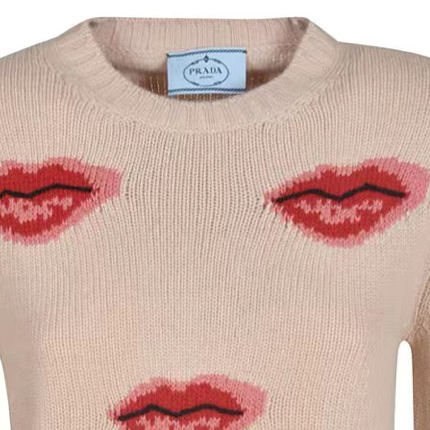 Purchase (Women) PRADA  Graphic Knit Crewneck Pullover Sweater - Off White. P24VOS-IWA4- FOZWN