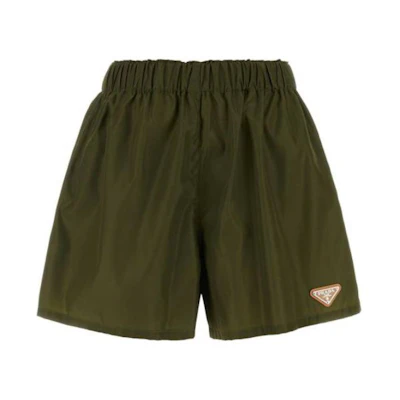 (Women) PRADA Green Elastic Waist Loose Fit Casual Shorts. 22C757SWMO1WQ8-F0466