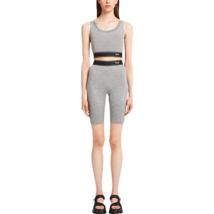 Lookbook (Women) PRADA  Grey Elastic Sports Tank Top with Logo Detail. 39536-10H1-F0031-S-221