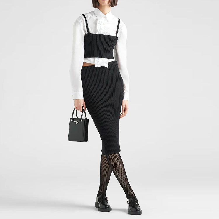 Lookbook (Women) PRADA  High-Waist Black Knitted Midi Skirt 21395-1Z9O-F0002-S-221