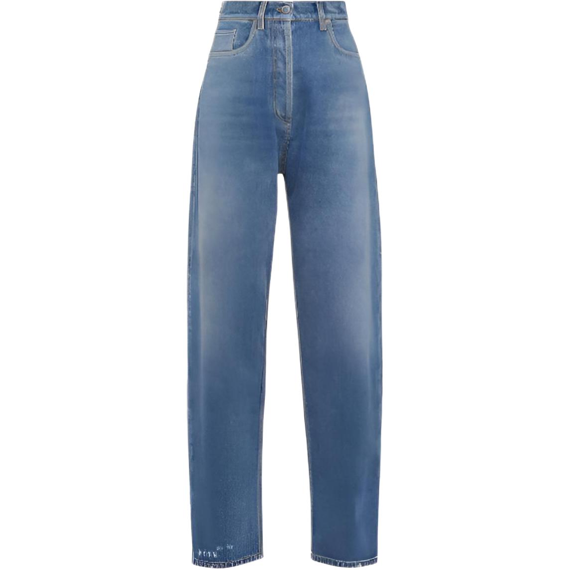 (Women) PRADA  High-Waisted Loose Fit Logo Denim Jeans in Light Blue. GFP479-13Z6-F0BAN-S-OOO
