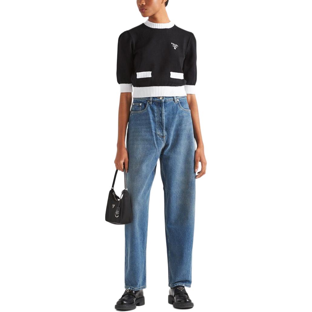 Lookbook (Women) PRADA  High-Waisted Loose Fit Logo Denim Jeans in Light Blue. GFP479-13Z6-F0BAN-S-OOO