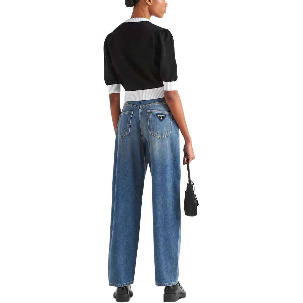 Shop (Women) PRADA  High-Waisted Loose Fit Logo Denim Jeans in Light Blue. GFP479-13Z6-F0BAN-S-OOO