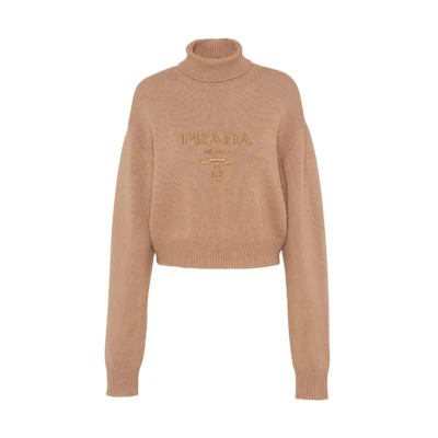 (Women) PRADA High Neck Letter Embroidery Sweater Beige-Brown P26498-13LY-F0040-S-232