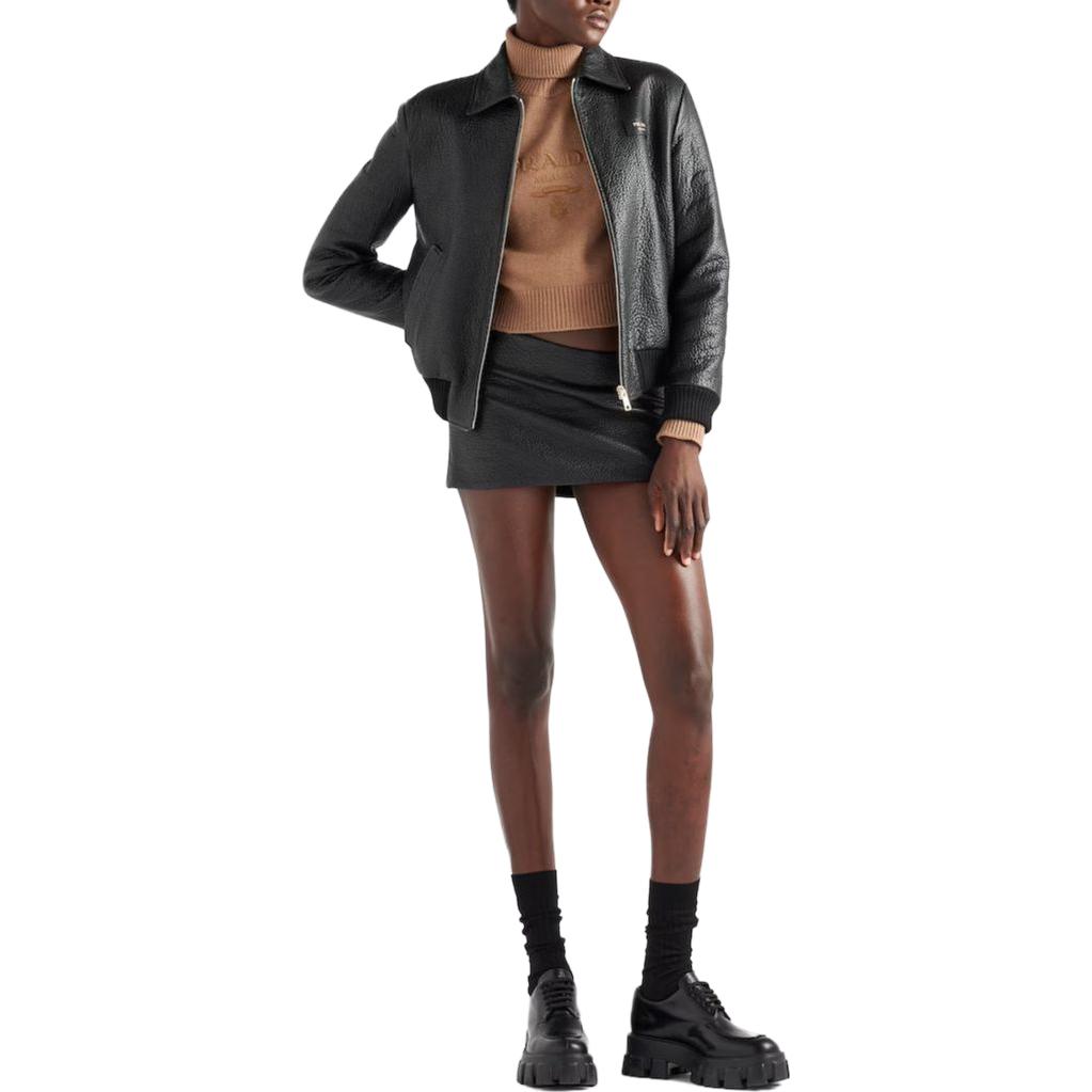 Lookbook (W) PRADA Sweater Rajut Leher Tinggi Bordir Huruf Beige-Brown P26498-13LY-F0040-S-232