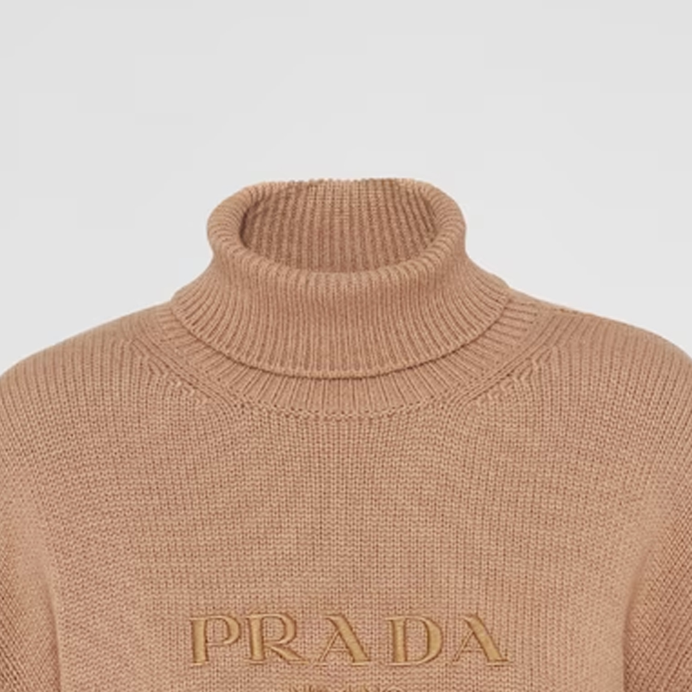 Details for (W) PRADA Sweater Rajut Leher Tinggi Bordir Huruf Beige-Brown P26498-13LY-F0040-S-232