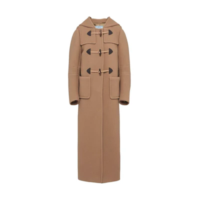 (Women) PRADA Hooded Long Coat in Camel Brown. P683QE-1Z83-F0040-S-232