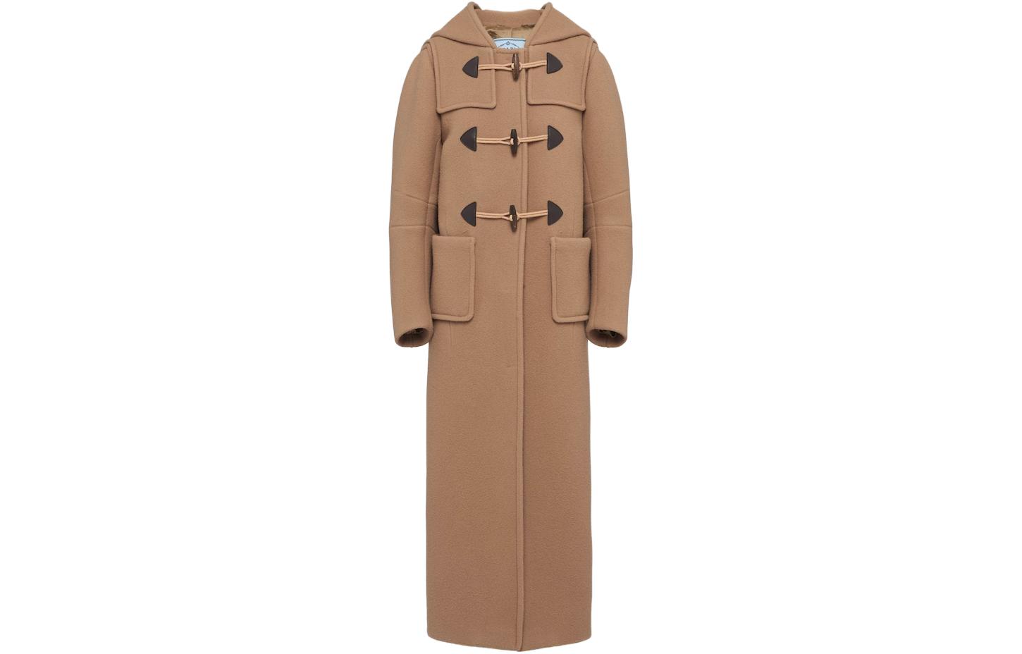 Order (Women) PRADA  Hooded Long Coat in Camel Brown. P683QE-1Z83-F0040-S-232