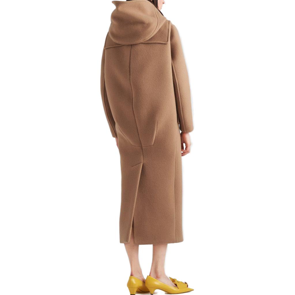 Shop (Women) PRADA  Hooded Long Coat in Camel Brown. P683QE-1Z83-F0040-S-232