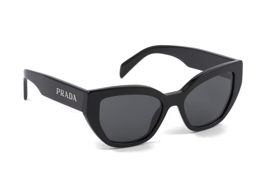 Lookbook (W) PRADA Cermin Mata Hitam Tidak Sekata dengan Logo Bingkai Asetat. SPRA09_E1AB_F05S0_C_A055