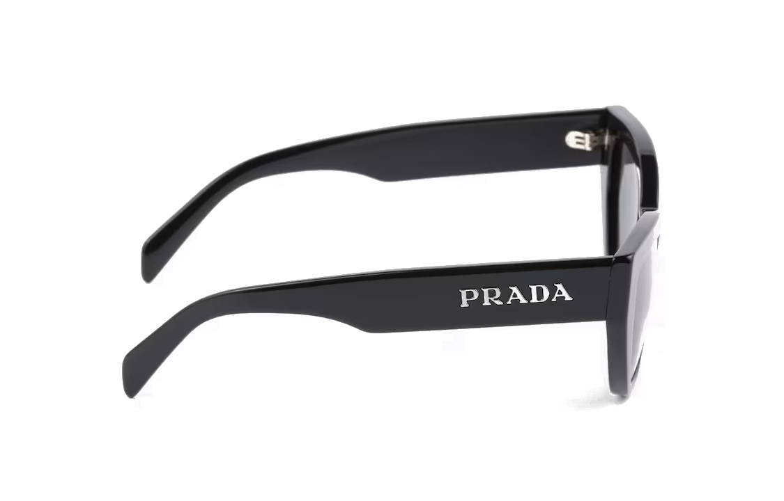 Shop (W) PRADA Cermin Mata Hitam Tidak Sekata dengan Logo Bingkai Asetat. SPRA09_E1AB_F05S0_C_A055