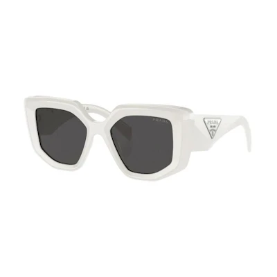 (Women) PRADA Irregular Frame White Sunglasses with Side Logo Lettering. PR14ZS1425S0