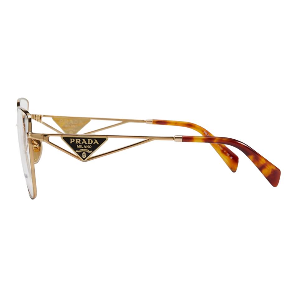 Lookbook (Women) PRADA  Irregular Optical Glasses Gold/Black/White Triangular Temple Design. 0PRA54VD