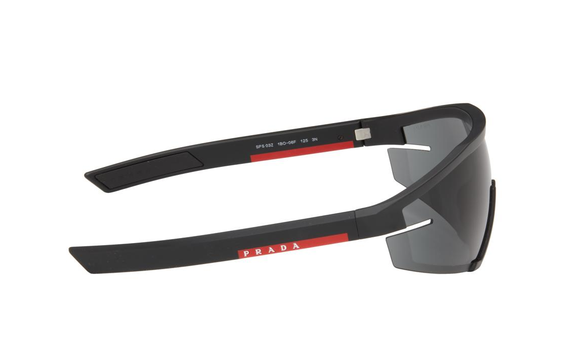 Shop (W) 프라다 비정형 로고 디테일 블랙 나일론 선글라스. 0PS03ZS