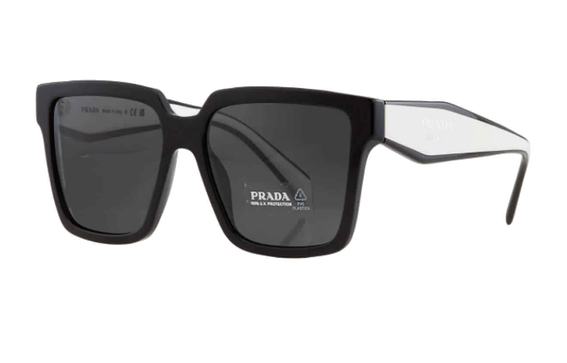 (Women) PRADA  Irregular Shaped Sunglasses Black with Logo Temples. ZF94MR 圖 2