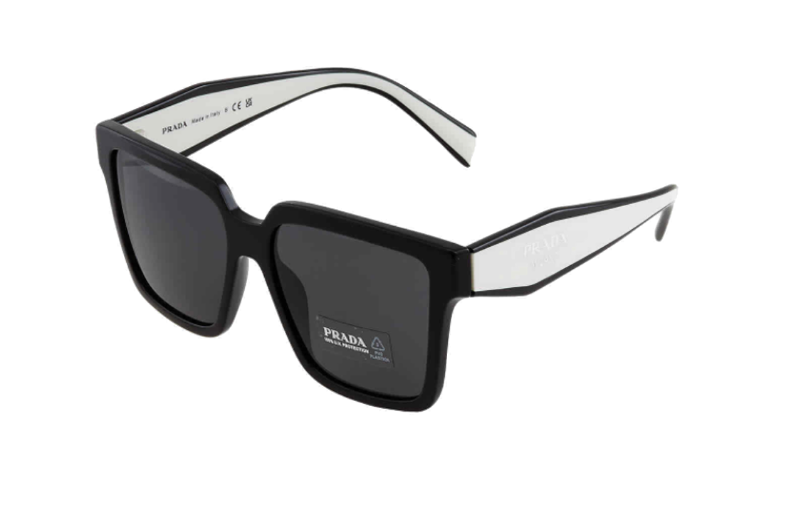 (Women) PRADA  Irregular Shaped Sunglasses Black with Logo Temples. ZF94MR 圖 4